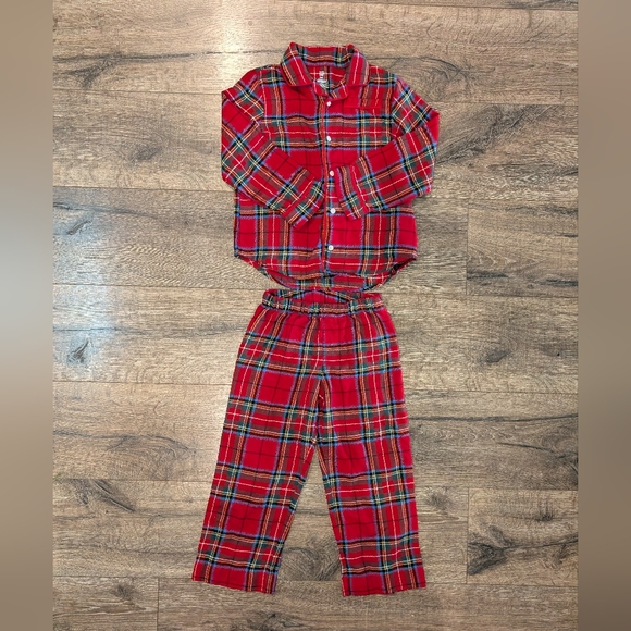 Gap 5T Toddler Girl Boy Christmas Red Tartan Plaid Pajamas Set Flannel Holiday - Picture 1 of 3